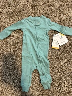Burt’s Bees Baby  Seaglass Footed Organic Cotton One‑Piece Newborn NWT